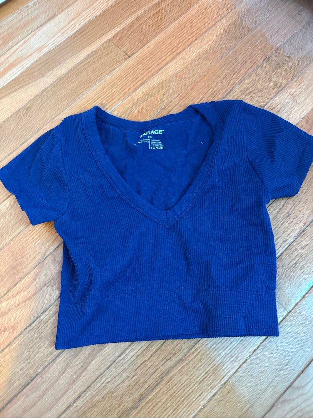 Garage Royal Blue Ribbed V-Neck Crop Top